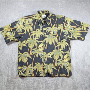 Reyn Spooner Shirt Mens Large Hawaiian Aloha Palm Print Button Front Vacation